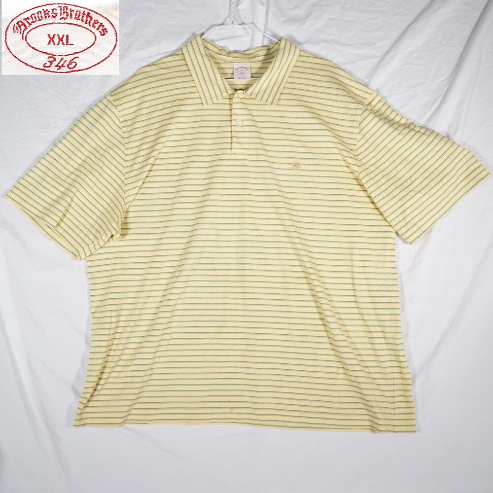 Brooks Brothers 346 Polo Shirt Striped Yellow Green Embroidered Logo XXL